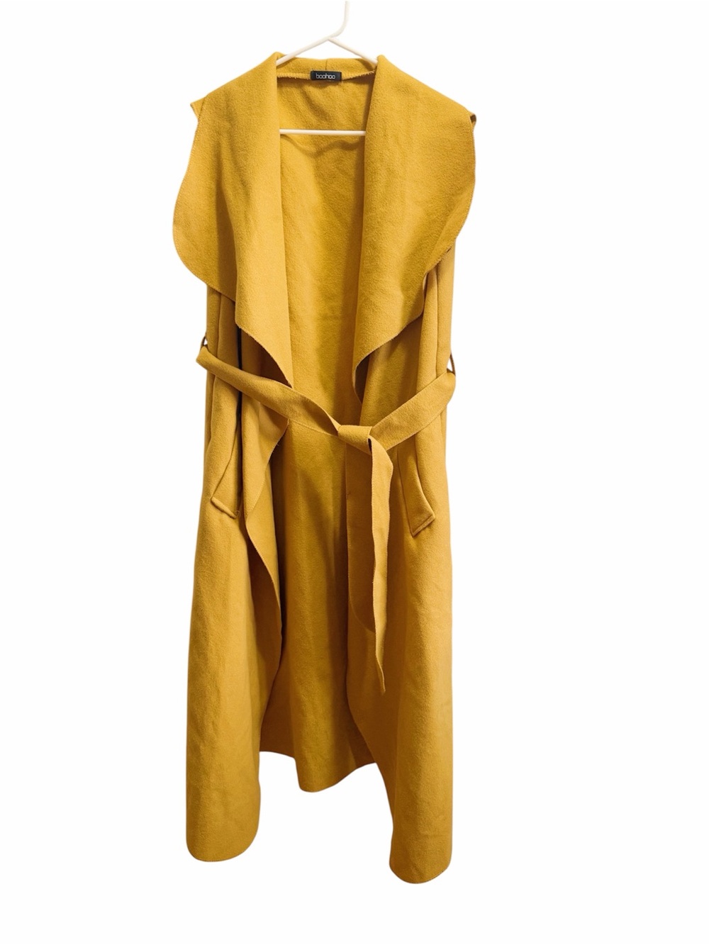 Tahari Mustard Sleeveless Duster Vest with Tie Belt